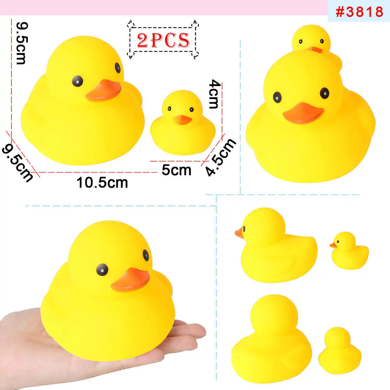 3818-2pcs Желтые игрушки в виде уток резиновый коврик для ванной душевая игрушка чистый натуральный Милая резиновая уточка для малышей игрушки kinder - Цвет: 3818-2pcs