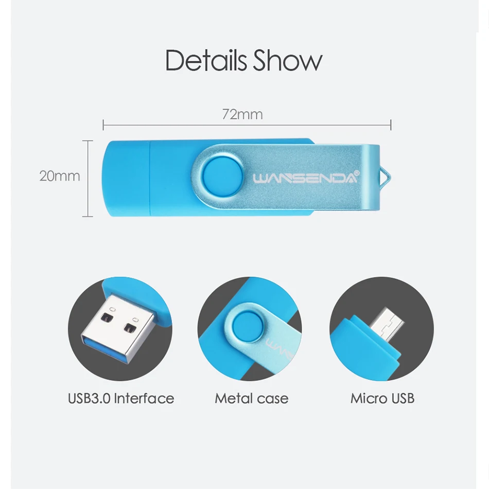 WANSENDA OTG USB 3 0 флэш накопители для Android/ПК 8 ГБ 16 32 накопитель 64 Гб 128 256 внешнее