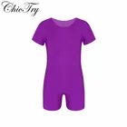 Детский трико для танцев для мальчиков и девочек, однотонный Эластичный Трико для балета с короткими рукавами, гимнастический трико, комбинезон