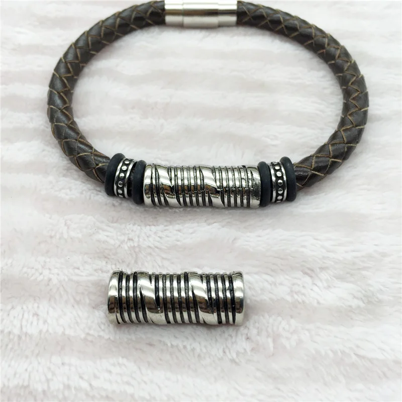

6mm 316l Stainless steel Thread European Spacer Solid Connector Charm Metal Beads For Leather Bracelet Jewelry Making