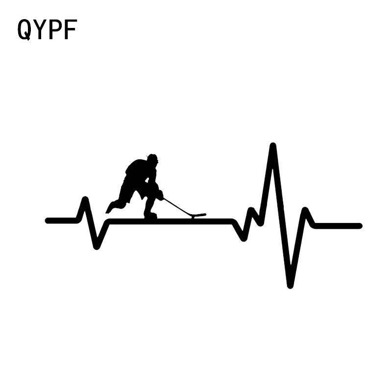 

QYPF 14.6*6.8CM Interesting Heart Beat Line Hockey Car Stickers Vinyl Decor High Quality Silhouette C16-0556