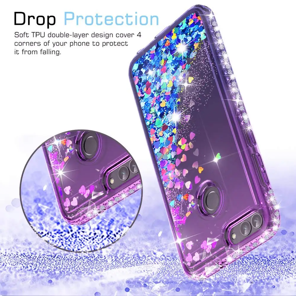 Роскошный блестящий чехол с бриллиантами для huawei P Smart Coque для huawei Enjoy 7S жидкий зыбучий песок плавающий блестящий чехол