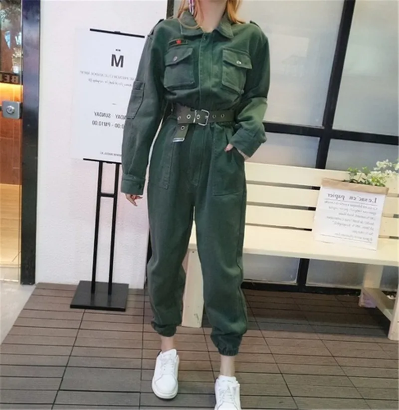 picture color Limiguyue джинсовый комбинезон женский комбинезон ковбойский сафари armygreen джинсовый повседневный комбинезон с отложным воротником женский комбинезон с поясом T436 - Цвет: picture color