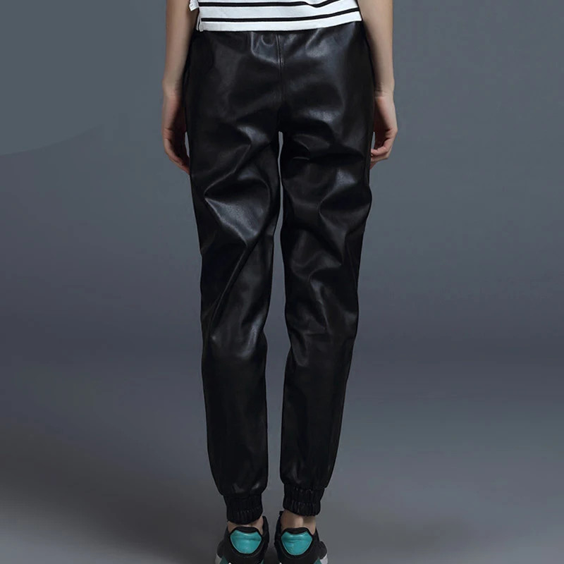 Модные повседневные шаровары из искусственной кожи на шнурке Женские однотонные