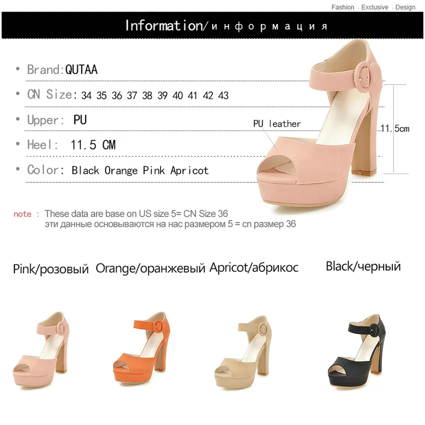 QUTAA/ г.; женские туфли-лодочки; Повседневная пикантная модная женская обувь черного цвета с открытым носком на высоком квадратном каблуке; женские туфли-лодочки на платформе; размеры 34-43