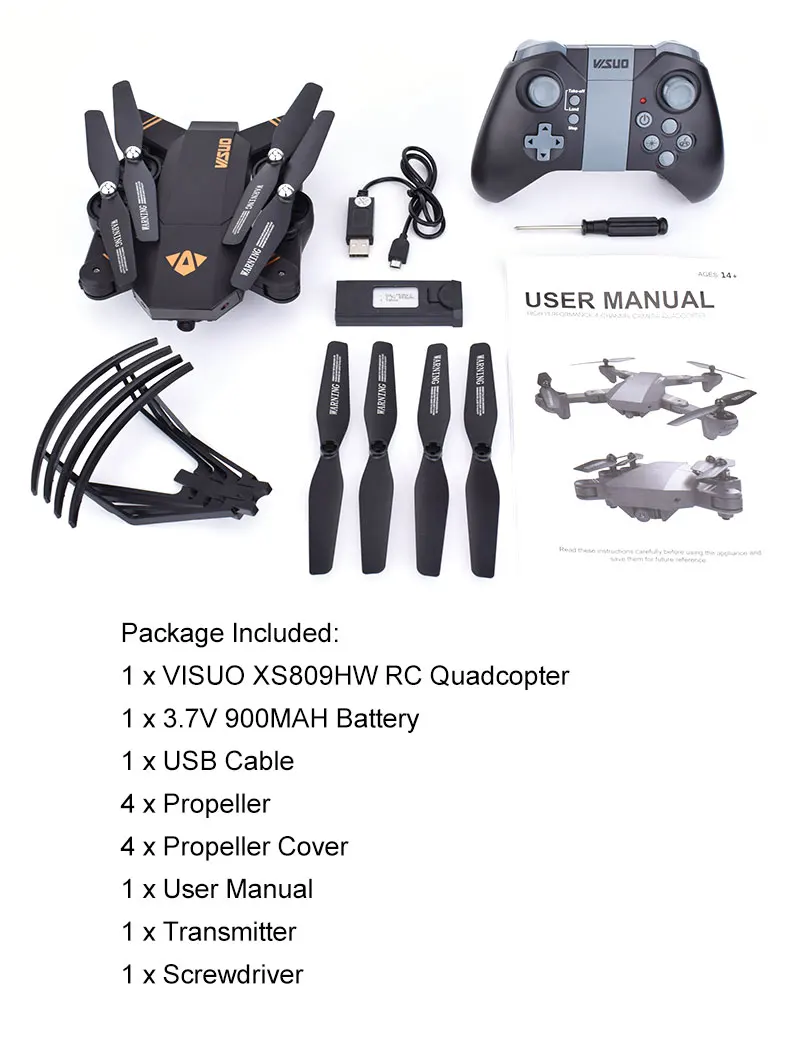 Складной Дрон VISUO XS809HW с широкоугольной HD камерой 720P Wi Fi FPV режимом удержания