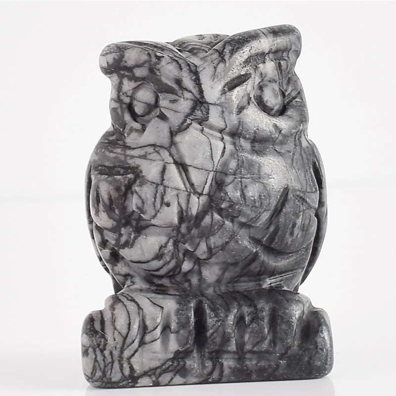 picasso jasper Резная статуя орла, Статуэтка из натурального хрусталя, ручная работа, натуральный камень, Исцеление Рейки, мини-Фигурка Совы для украшения дома, статуя совы - Цвет: picasso jasper