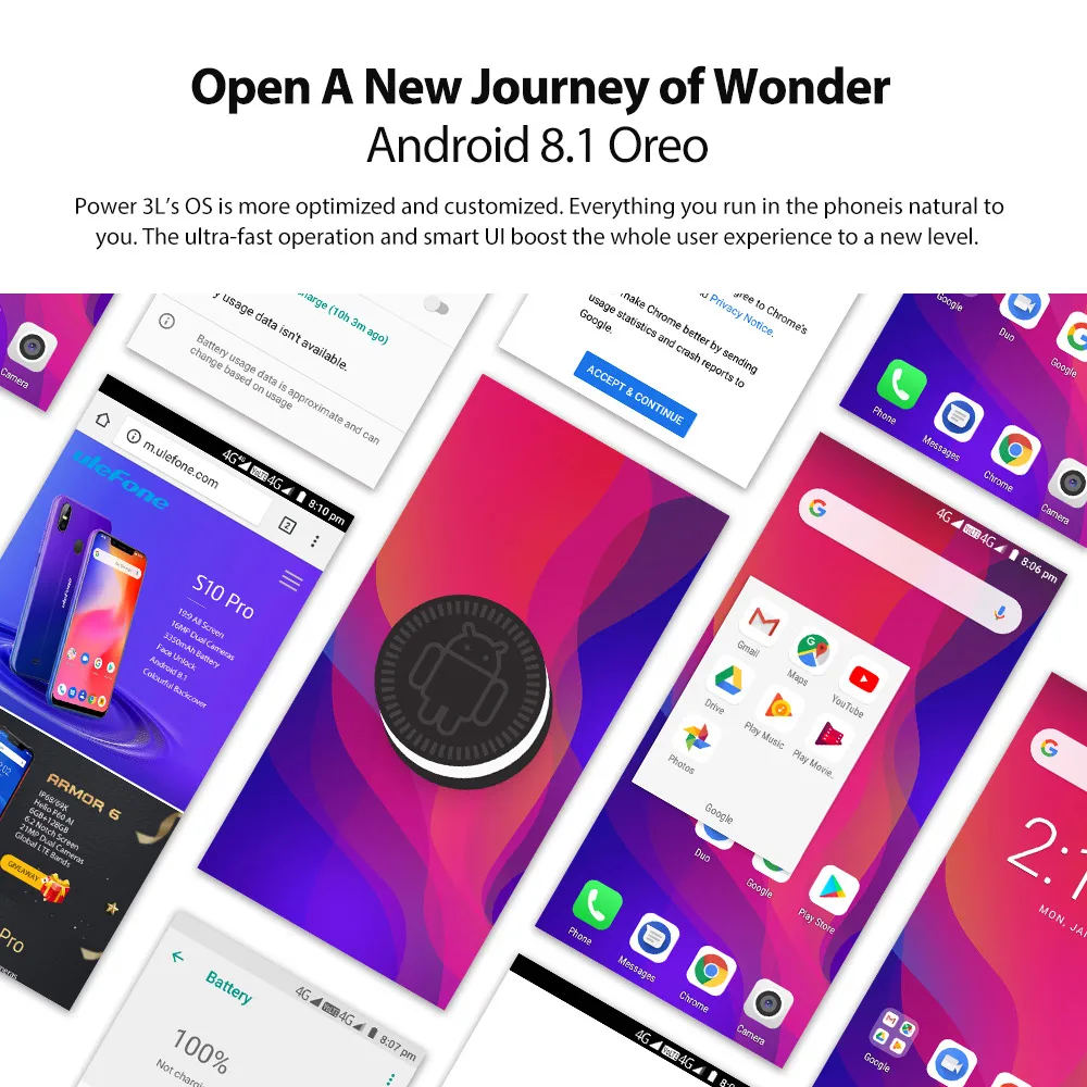 Ulefone power 3L 6," 18:9 HD смартфон 6350 мАч MT6739 Ouad Core 2 Гб 16 Гб Face ID Android 8,1 NFC 4G 13 МП мобильный телефон