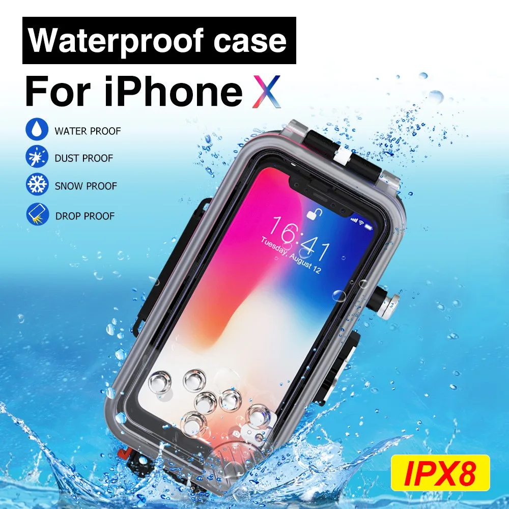 Водонепроницаемый чехол SeaFrogs 60 м/195 футов для подводной съемки iPhone X черный сумки
