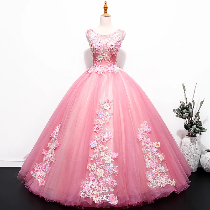 

Women's Gothic Pink Long Stage Skirt with Standing Collar Ball Gown Stage Dress Sleeveess