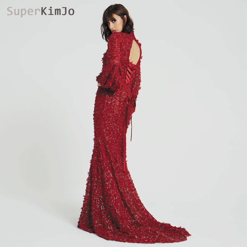 SuperKimJo с длинными рукавами бордового цвета элегантные вечерние платья в арабском