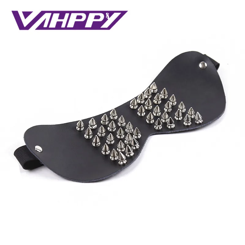 VaHppy черная кожа с заклепками Разъемный патч для глаз повязка на глаза флирт