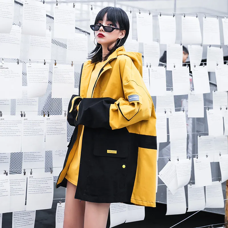 Модные пальто Новинка 2019 года Женские Harajuku ретро Куртки Оверсайз ветровка с