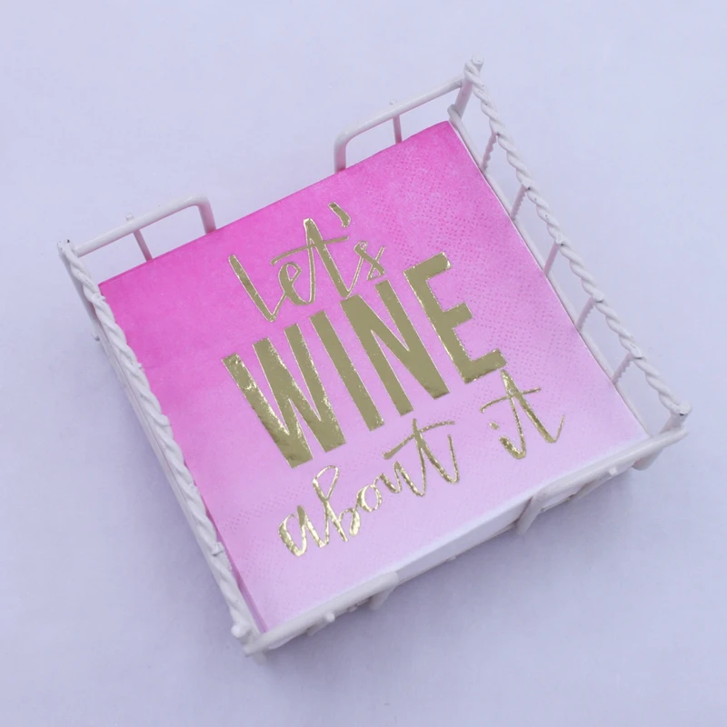 [RainLoong] 3 плисная фольга Золотая бумажная салфетка для напитков Let's Wine About It