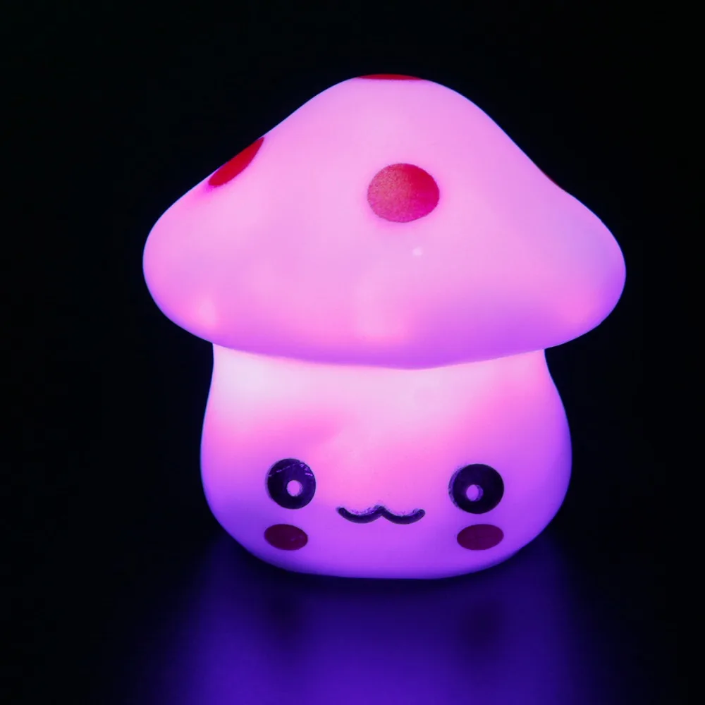 Lovely Mushroom Night Light Colorful Led Lamp With Button Cell Power For Baby Bedroom Sleep Gift | Освещение