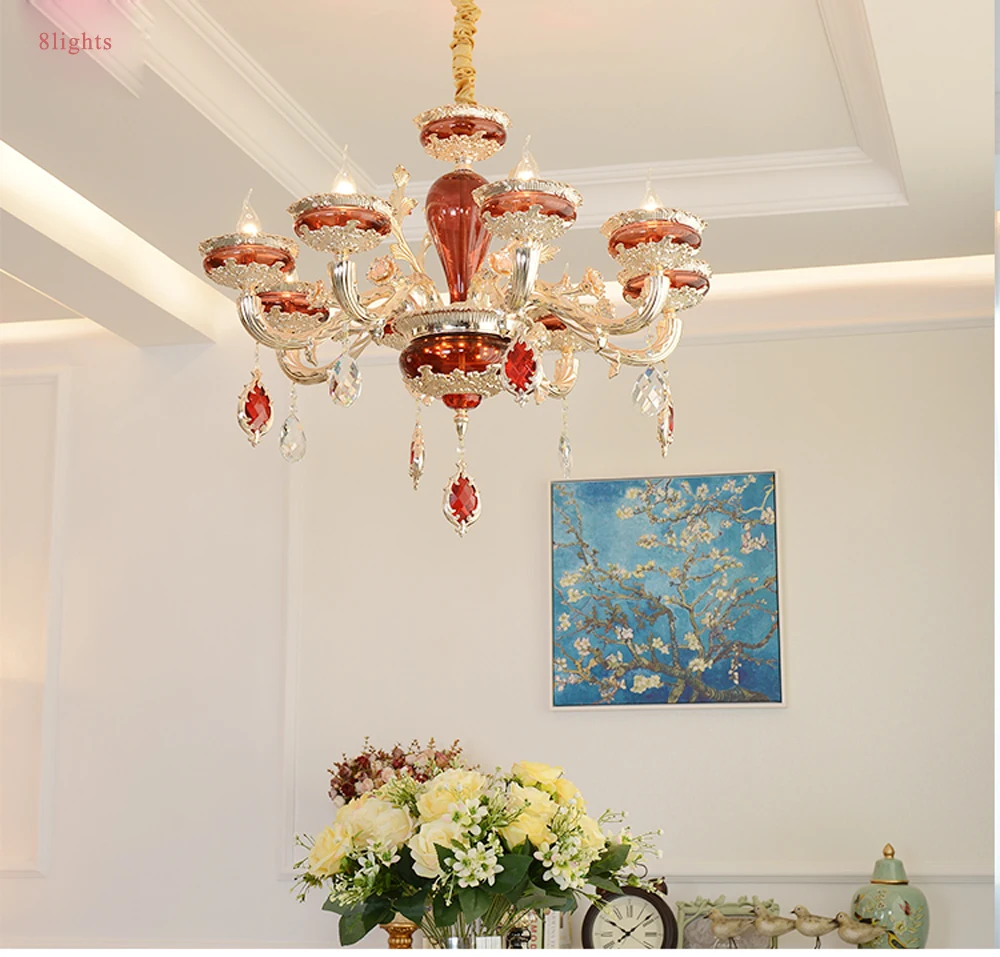 led e14 Европейские Цинковые Сплав Стеклянные Хрустальные Люстра Светодиодные Лампы. Светодиодные Светильники Люстры Подвесные.Светильники Подвесные Светильники.Светильник Для Столовой,Фойе и Спальни
