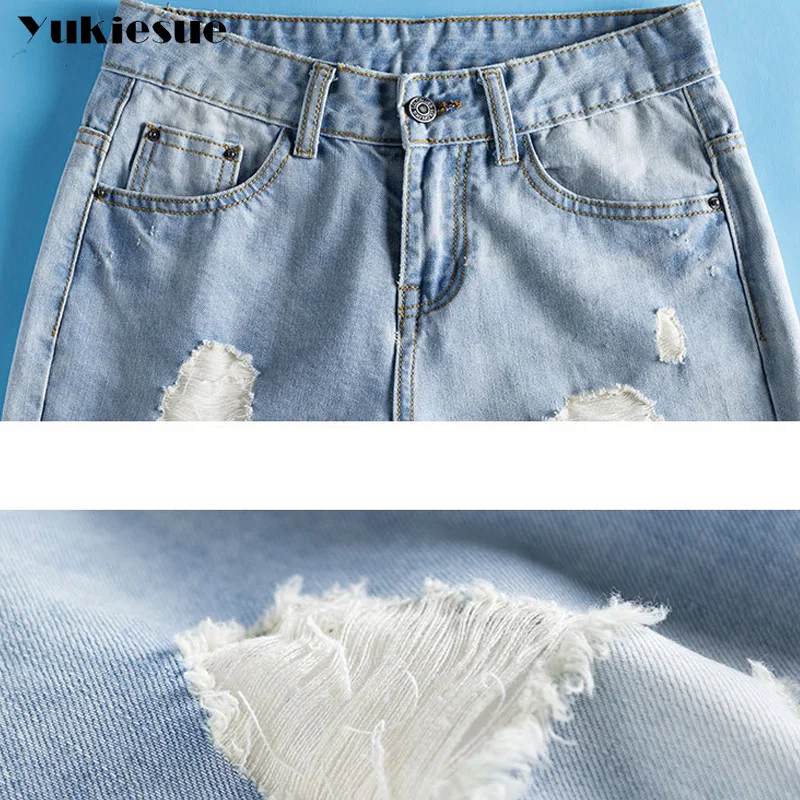 Рваные Джинсы женские летние 2017 бойфренда свободные синие длинные штаны