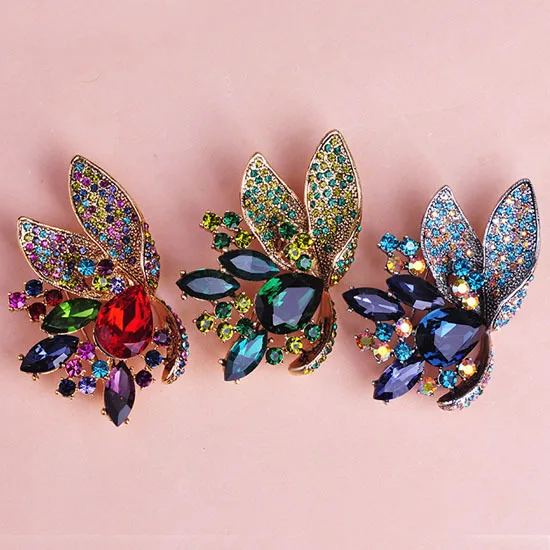 Бесплатная Доставка Новый Сплав Брошь Золото Посеребренная Цветочный Кристалл