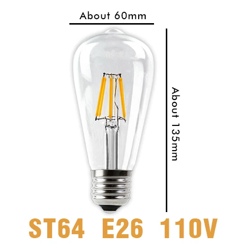 ST64 Bulb E27 110V Светодиодный светильник-свеча в винтажном стиле, лампа накаливания E14 E27, светодиодный светильник Эдисона в форме шара, 220 В, стекло, 2 Вт, 4 Вт, 6 Вт, 8 Вт, сменная лампа накаливания с регулируемой яркостью - Испускаемый цвет: ST64 Bulb E27 110V