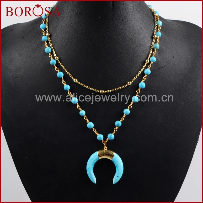 Ожерелье бороса золотистого цвета с синим рогом Howlite ожерелье для женщин модные