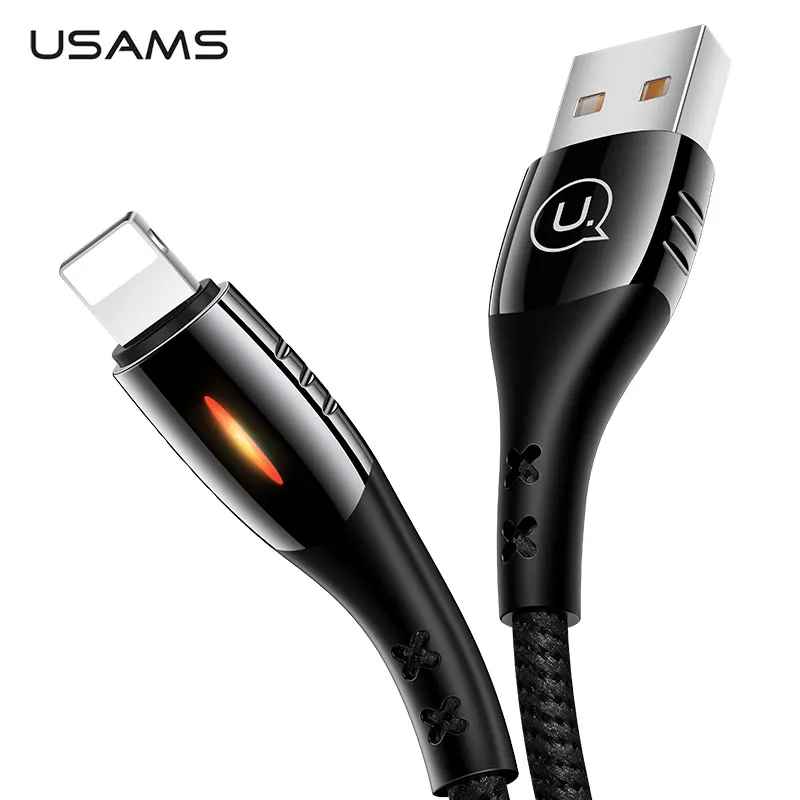 Usb-кабель USAMS с автоматическим отключением для освещения, 2А, светодиодный кабель для быстрой зарядки и синхронизации данных для Apple iPhone 10, 8, 5S, 6 S, светодиодный usb-кабель