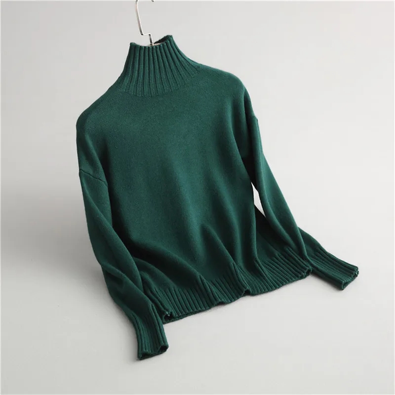 autumn winter wool blends sweater female pullover turtleneck women solid color offic lady Loose knitted P2038 | Женская одежда