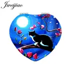 JWEIJIAO складное мини-зеркало из искусственной кожи с Луной и котом на ветке и сердцем, увеличение 1x2x