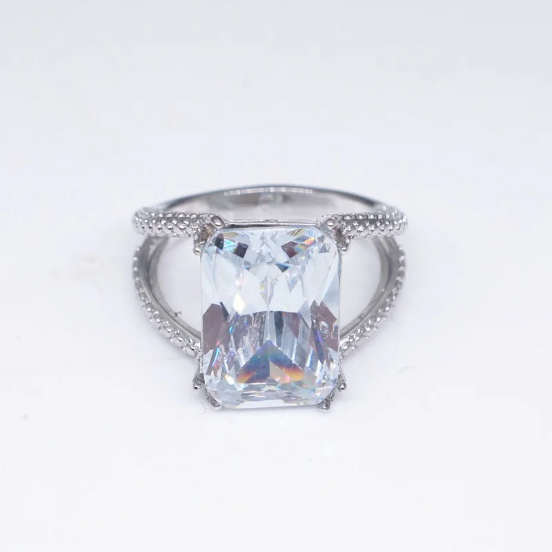 OMHXZJ Wholesale European Fashion Woman Man Party Wedding Gift Rectangle White AAA Zircon 18KT Gold Ring RR714 | Украшения и