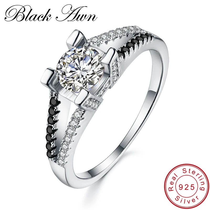 

[BLACK AWN] 2.6Gram 925 Sterling Silver Fine Jewelry Trendy Engagement Bague for Women Wedding Rings C343