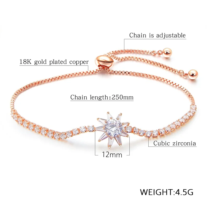 V.YA Newest Flower Zircon Bracelet For Women Rose Gold Crystal Bead Bangles Adjustable Female Gift | Украшения и аксессуары