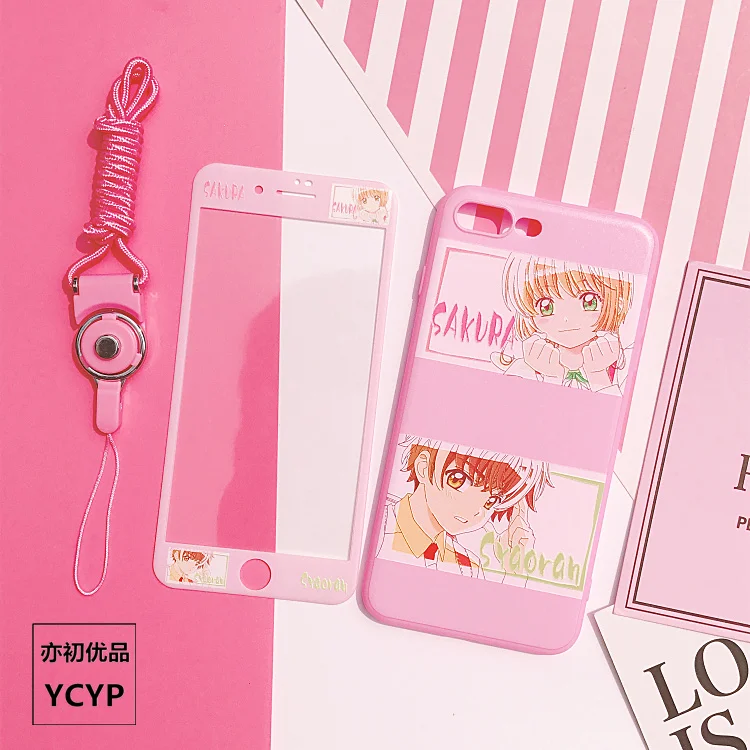 Чехол Sakura для iphone X Cardcaptor+ Защитная пленка для экрана из закаленного стекла для iphone 6 6s Plus 7 7plus 8 8plus Сейлор Мун