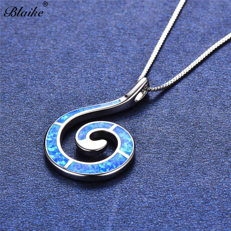 Кулон Blaike с голубым и белым огненным опалом Женский ожерелье из серебра 925 пробы в