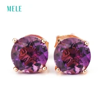 mele natural amethyst silver earring round 6mm6mm deep purple color brief but fashion design hotsale
