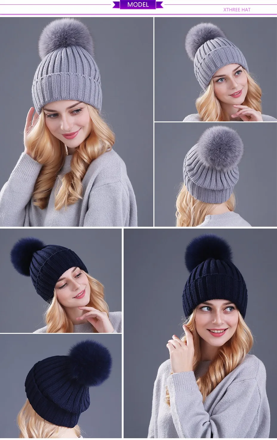 Xthree, шапка из меха норки и лисы, помпоны, зимняя женская шапка, шапка для девочек, вязаные шапки, шапка, фирменная Новинка, толстая женская шапка
