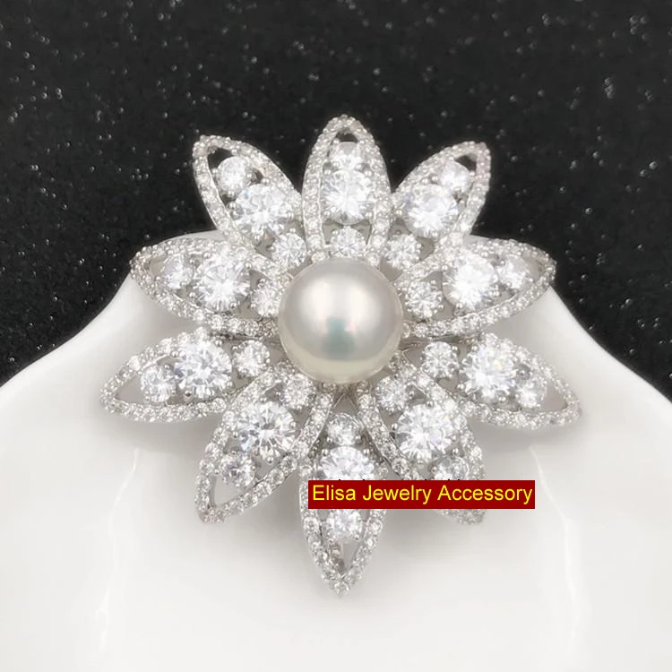 

Women DIY Pearl Breastpin Holder Shinning Flower With Rhinestones Brooches Jewelry Findings Silver&Gold Colors 3Pcs/Lot