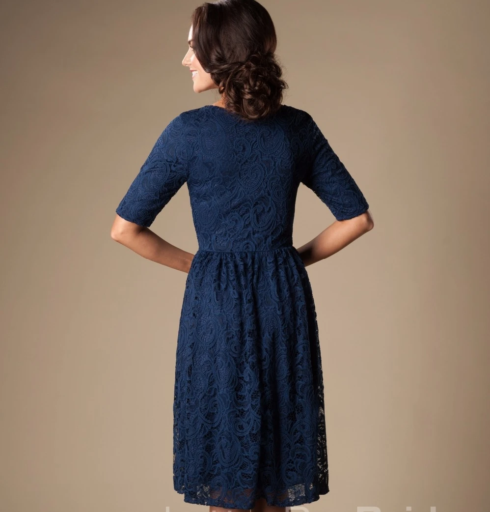 2019 Темно синие кружевные Короткие Скромные платья для подружки невесты платье с