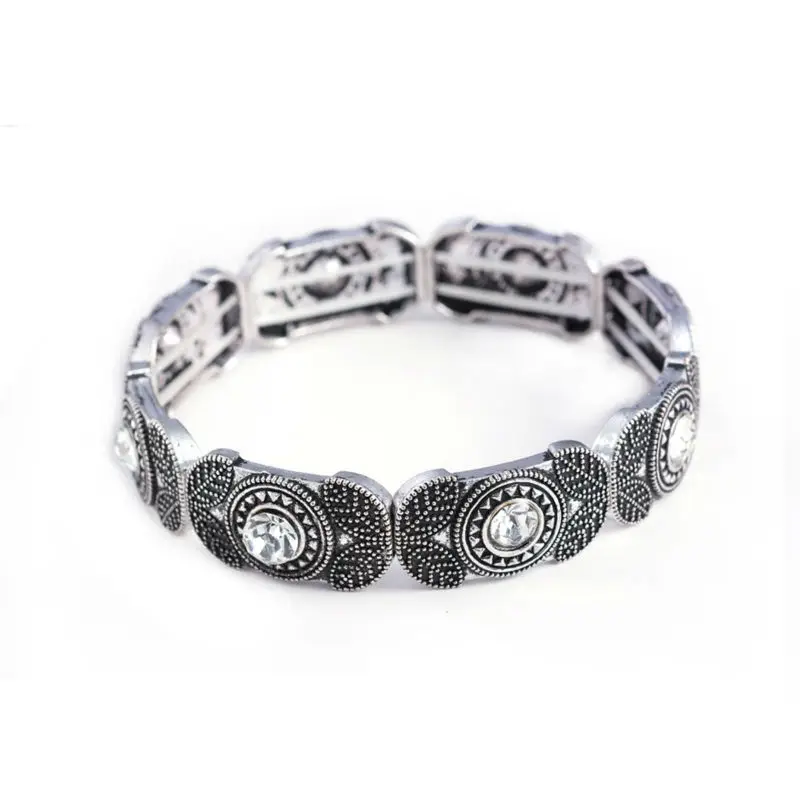 Старинный браслет из тибетского серебра на запястье растягивающийся Ретро