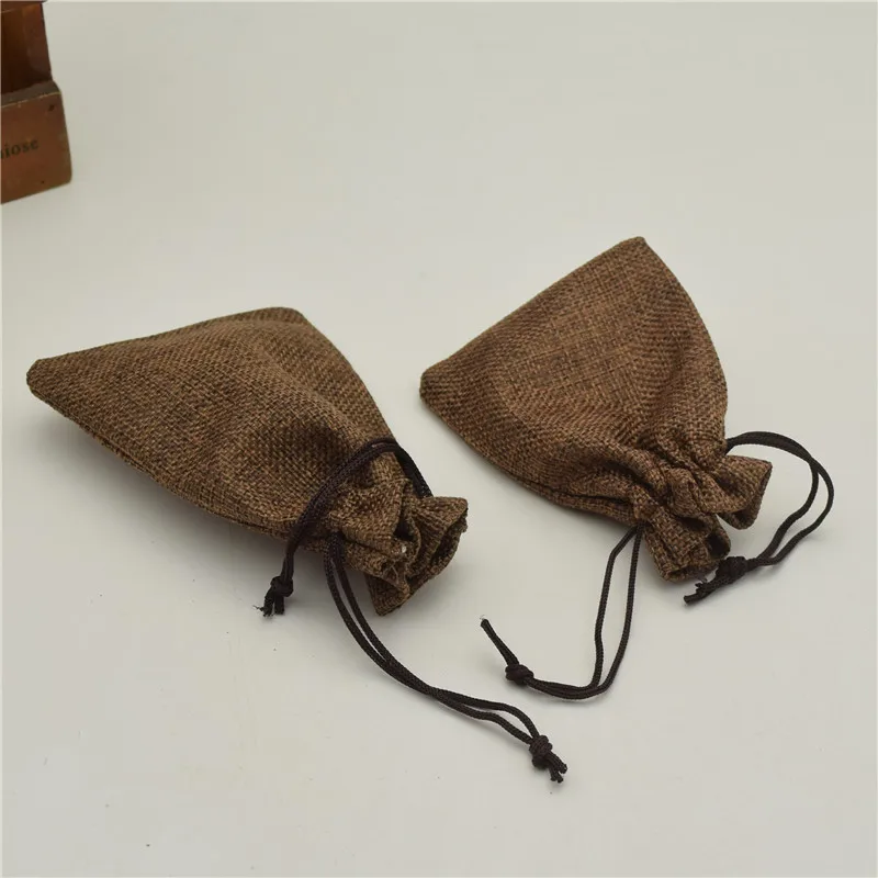 30 шт. сумка на шнурке коричневого цвета сумки из искусственного льна с джутовые