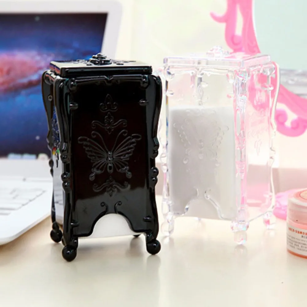 

1 Pcs Retro Makeup Cotton Pad Acrylic Cosmetic Organizer Jewelry Case Storage Box Holder Butterfly Patten Clear Color