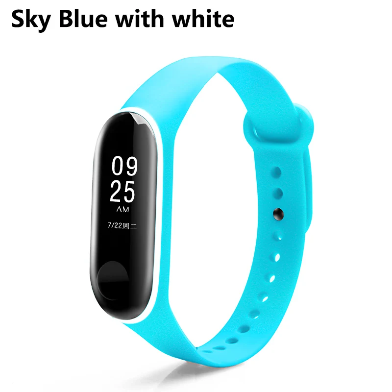 Sky blue with white BOORUI двойной цвет mi band 3 ремешок умные аксессуары для xiaomi mi 3 силиконовый ремешок на запястье Замена для xiaomi mi3 smartband - Цвет: Sky blue with white