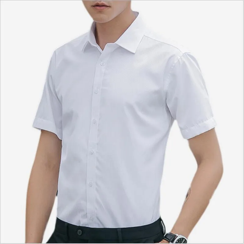 Quality Goods Business Men Shirt Solid Color Summer Shorts Sleeve White Men's Clothing Shirts Tops Plus Size Office OL | Мужская