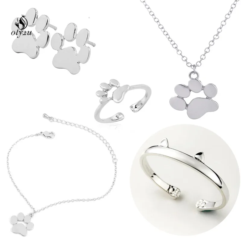 Oly2u милая собака Paw Print Серьги для Для женщин Кот и paw Серьги-гвоздики часть подарки