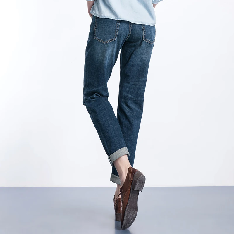 Женские джинсы бойфренды LEIJIJEANS модные винтажные синие свободные эластичные
