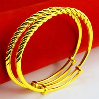 2 pieces womens bracelet yellow gold filled twisted adjustable bangle 6cm wedding party accessories