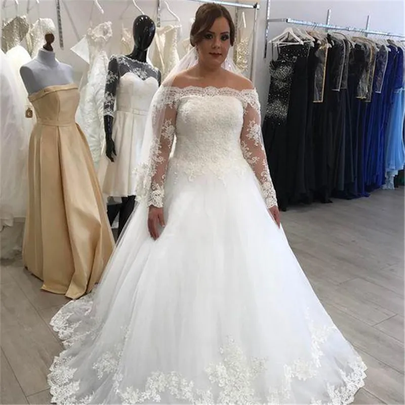 

Long Sleeve Lace Appliques Wedding Dresses Sexy Ball Gown Long Bridal Dress Wedding Gowns Vestido De Novia 2019 Wedding Dress