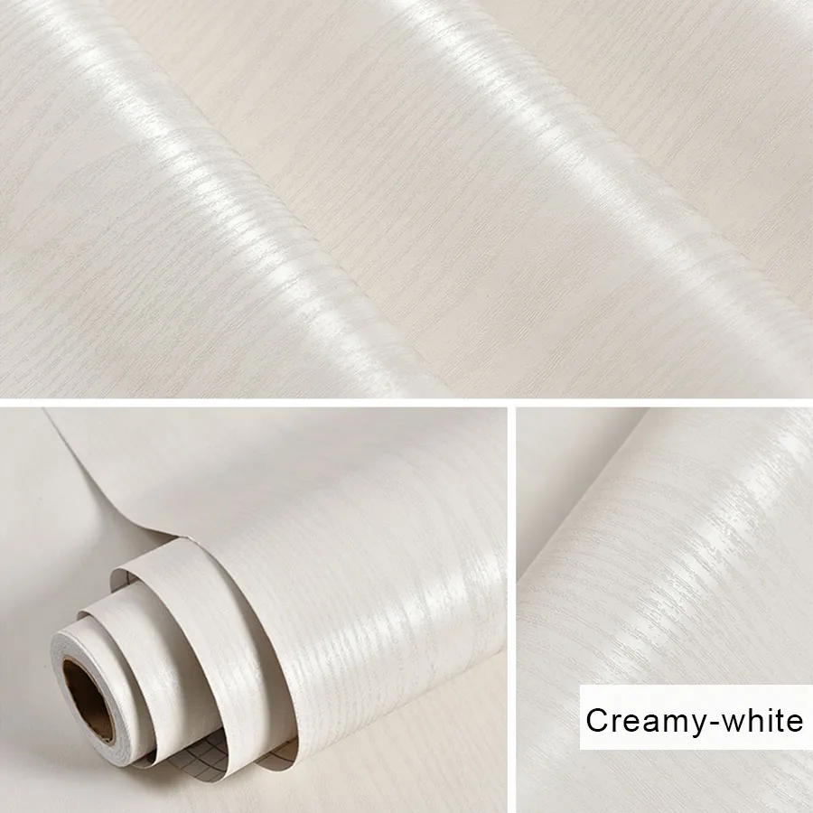 Creamy-white ПВХ водонепроницаемый стикер старая мебель деревянный узор самоклеющиеся обои гардероб кухонные шкафы стол дверь декоративная пленка - Цвет: Creamy-white