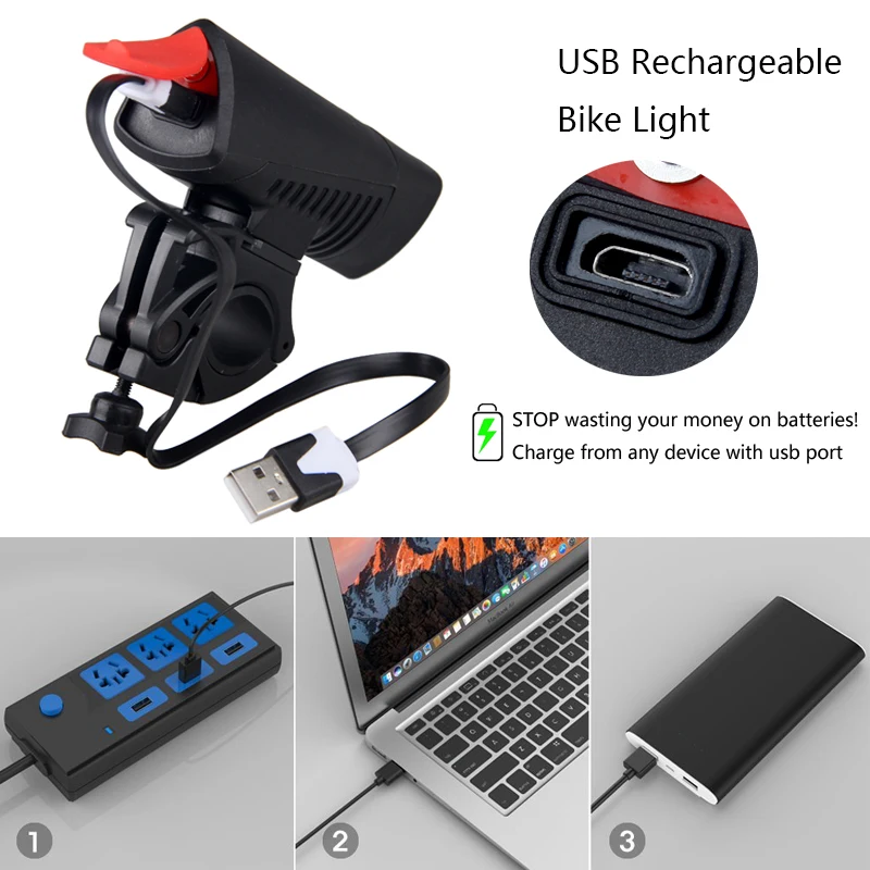 

MTB USB Rechargeable Bike Light Torch 700 lumens Road Bicycle Light LED Front Easy To Install for Cycling Safety Flashlight