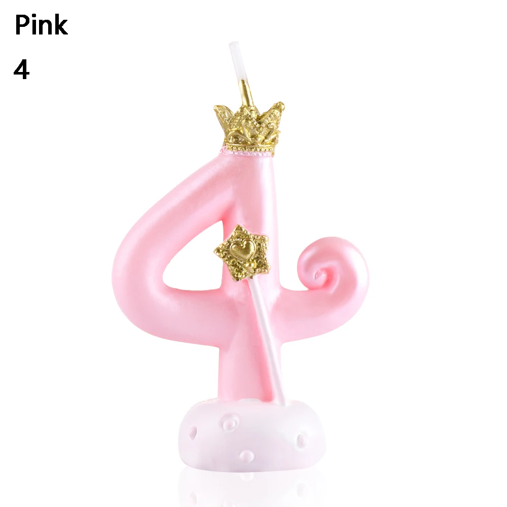 Pink-4with box 1 шт. розовая Корона 0-9 цифровой номер торт свечи Топпер для торта «С Днем Рождения» вечерние украшения для детей свадебные принадлежности - Цвет: Pink-4with box