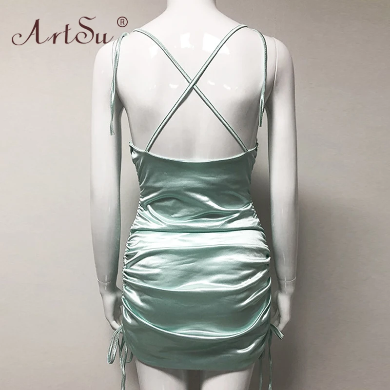 ArtSu летнее платье новое женское сексуальное шелковое атласное вечернее боковая