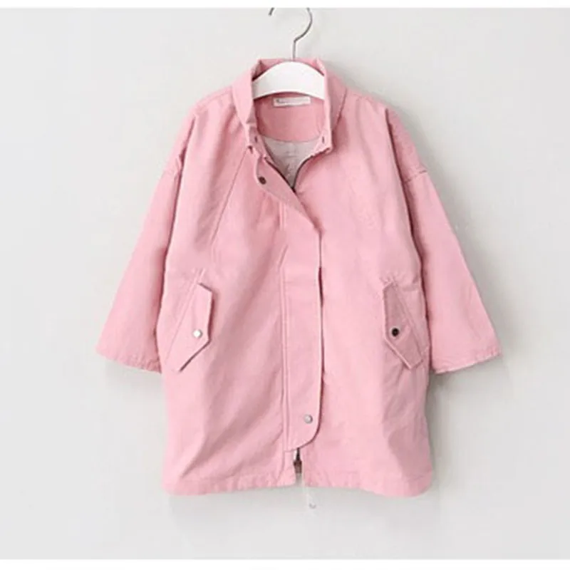 Pink Yellow New 2019 Autumn Long Jackets For Baby Big Girls Solid Cotton Trench Coats Kids Outerwear Tops Chidlren Coat Clothing | Детская